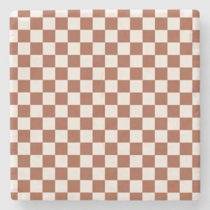 Check Rust Chequered Terracotta Chequerboard Stone Coaster