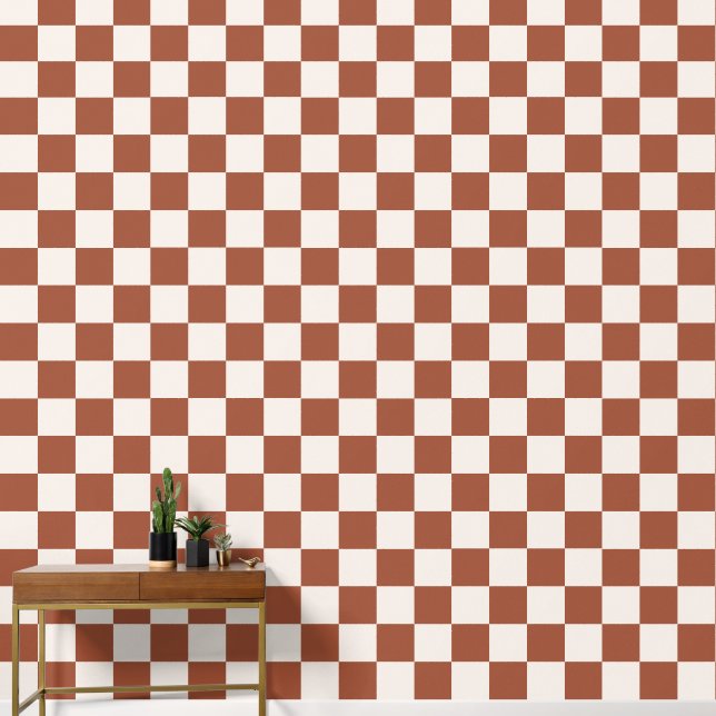 Check Rust Chequered Terracotta Chequerboard Wallpaper (Hallway)