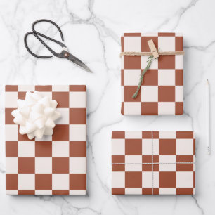 Check Rust Chequered Terracotta Chequerboard Wrapping Paper Sheet