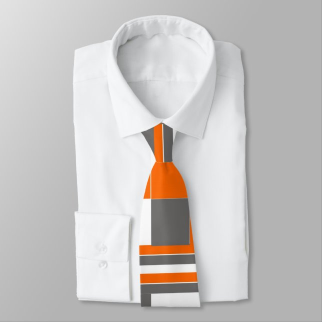 Check Stripe Orange Grey White Cool Summer Pattern Tie (Tied)
