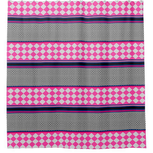 Check Stripes Harlequin Mixed Pattern Design Shower Curtain (Front)
