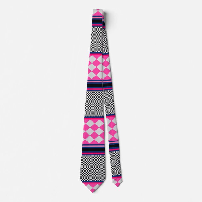 Check Stripes Harlequin Mixed Pattern Design Tie (Front)