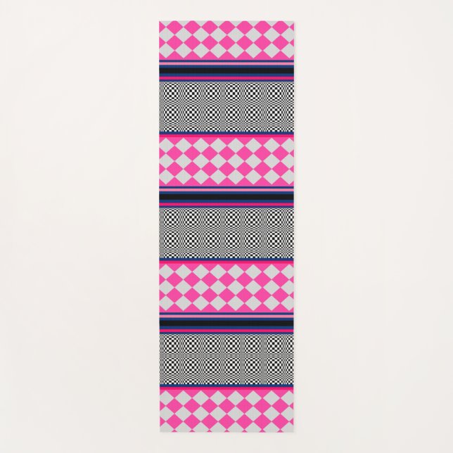Check Stripes Harlequin Mixed Pattern Design Yoga Mat (Front)