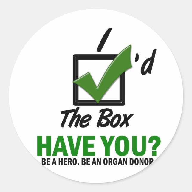 Check The Box Be An Organ Donor 2 Classic Round Sticker (Front)