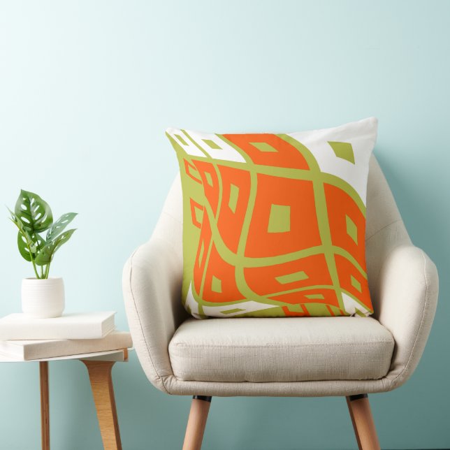Check Wavy Brain Thinking - Orange Green White  Cushion (Chair)