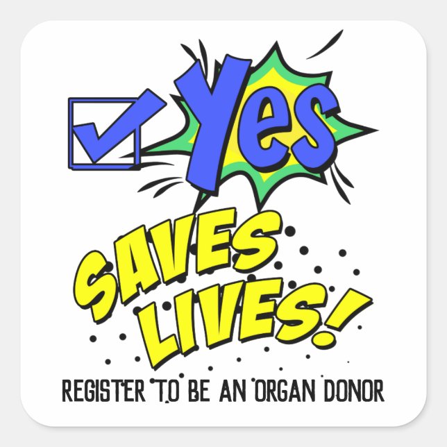 Check Yes to Save Lives, Donor Awareness Square St Square Sticker (Front)