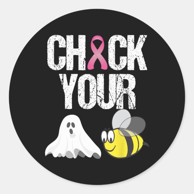 Check Your Boo Bees  Fun Breast Cancer Halloween G Classic Round Sticker (Front)