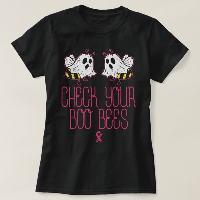 Check Your Boo Bees Funny Breast Cancer Awareness  T-Shirt (Design Front)