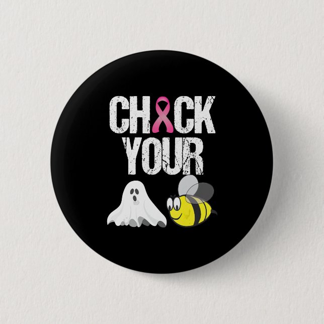 Check Your Boo Bees Funny Breast Cancer Halloween 6 Cm Round Badge (Front)