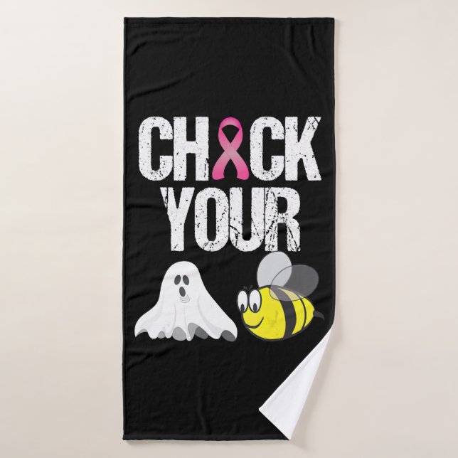 Check Your Boo Bees Funny Breast Cancer Halloween Bath Towel (Bath Towel)