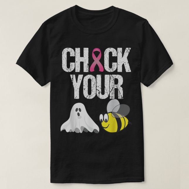 Check Your Boo Bees Funny Breast Cancer Halloween  T-Shirt (Design Front)