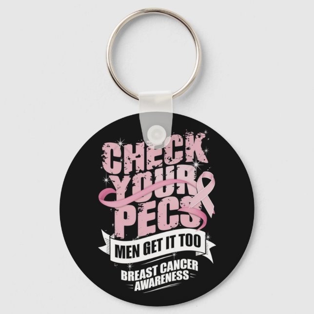 Check Your Pecs Men Breast Cancer Awareness Key Ring (Front)