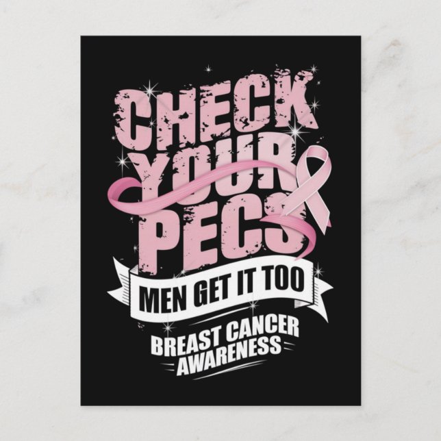 Check Your Pecs Men Breast Cancer Awareness Postcard (Front)