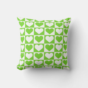 Checkboard Hearts Pattern - Green and White Cushion