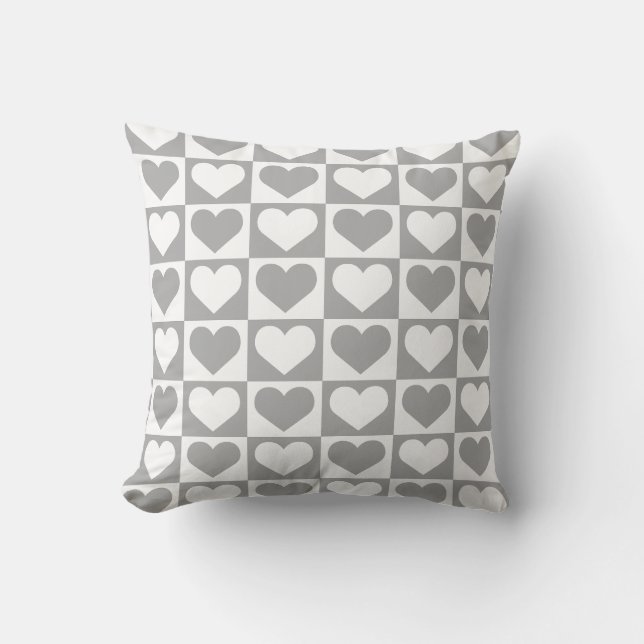 Checkboard Hearts Pattern - Grey and White  Cushion (Front)