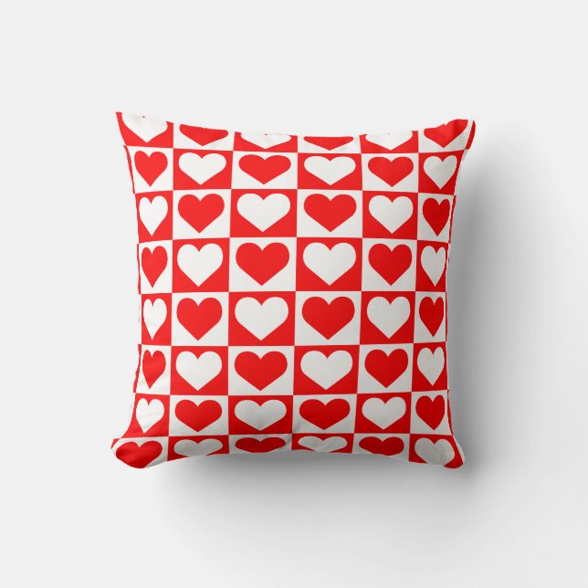Checkboard Hearts Pattern - Red and White  Cushion (Front)