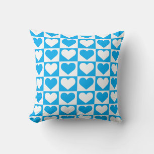 Checkboard Hearts Pattern - Sky Blue and White Cushion