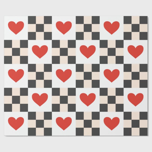 Checkboard Hearts Wrapping Paper (Flat)