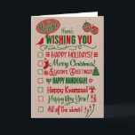 Checkbox Choose Your Holiday<br><div class="desc">Check of the boxes to wish the happiest of holidays to friends and family. The holiday season is all about celebrating, and this cute typography style card is a very nice way to include the special days celebrated by your friends, co-workers, and loved ones. Cheery design in green and red...</div>