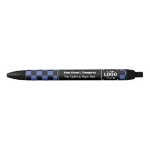 Checked Blue Company Logo: Fun Conference Giveaway Black Ink Pen
