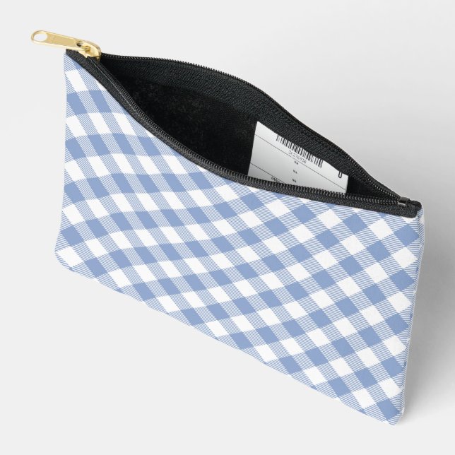 Checked Blue Gingham Classic Pattern Accessory Pouch (Open)