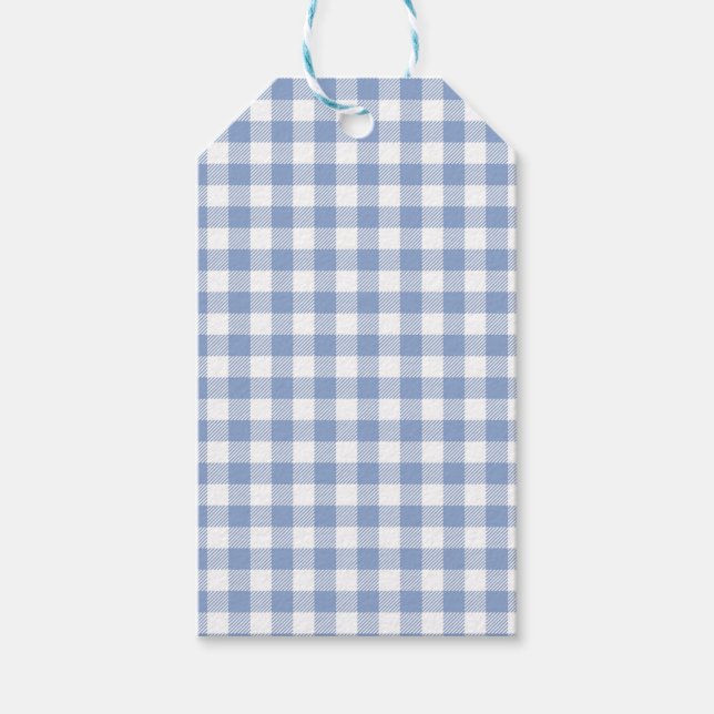 Checked Blue Gingham Classic Pattern Gift Tags (Front)