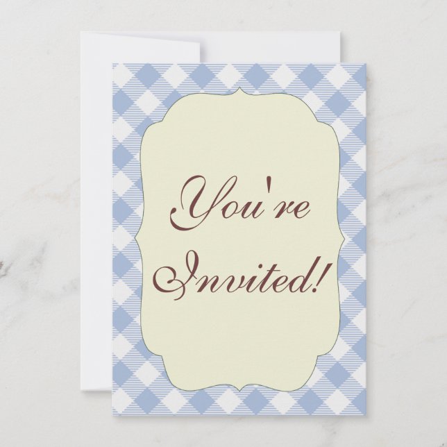 Checked Blue Gingham Classic Pattern Invitation (Front)