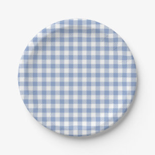 Checked Blue Gingham Classic Pattern Paper Plate
