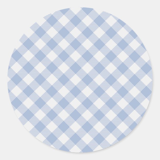 Checked Blue Gingham Classic Pattern Round Sticker (Front)