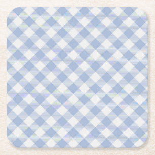 Checked Blue Gingham Classic Pattern Square Paper Coaster
