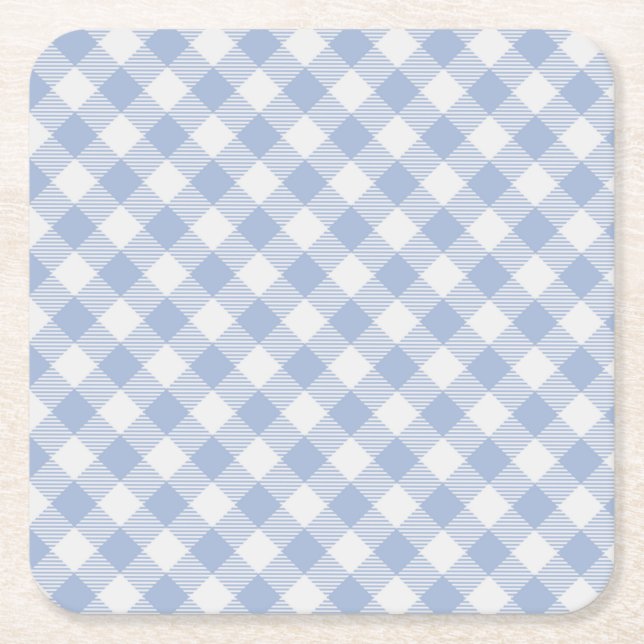Checked Blue Gingham Classic Pattern Square Paper Coaster (Front)
