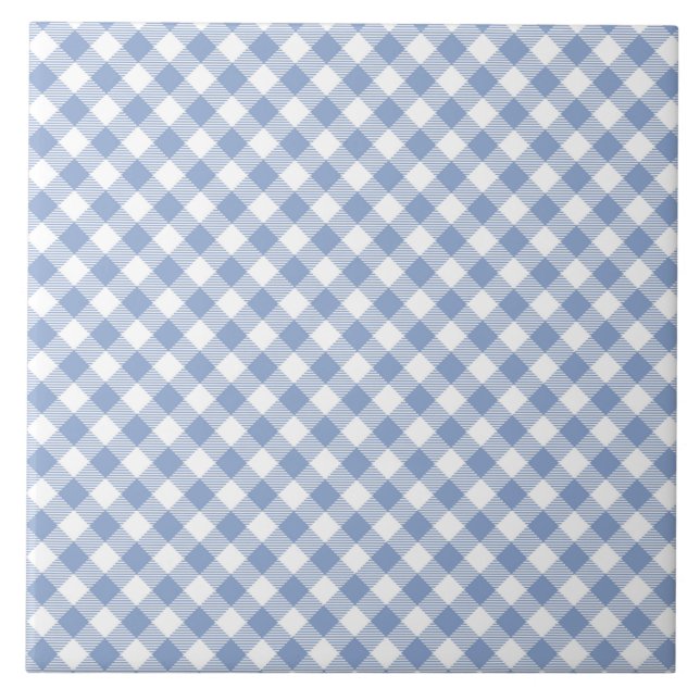 Checked Blue Gingham Classic Pattern Tile (Front)