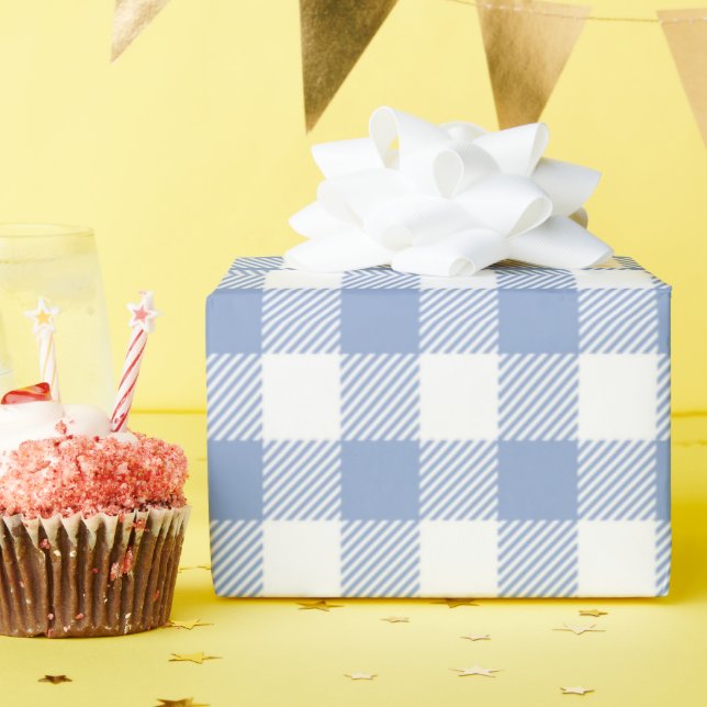 Checked Blue Gingham Classic Pattern Wrapping Paper (Birthday Party)