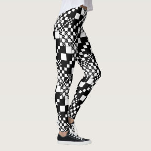 Checked, Checks - Black and White Leggings