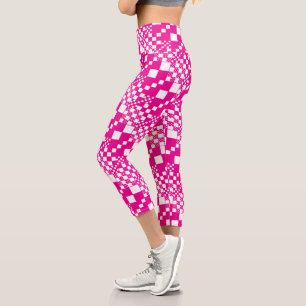 Checked, Checks in Magenta and White Capri Leggings