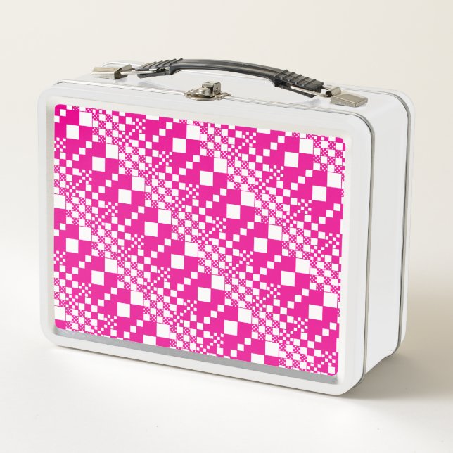 Checked, Checks in Magenta and White Metal Lunch Box (Front)