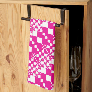 Checked, Checks in Magenta and White Tea Towel
