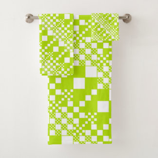 Checked, Checks - Lime Green and White Bath Towel Set