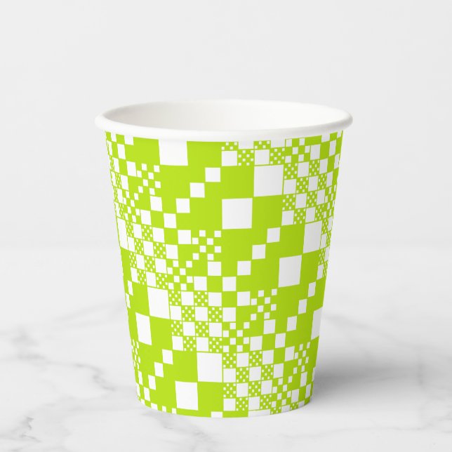  Checked, Checks - Lime Green and White Paper Cups (Front)