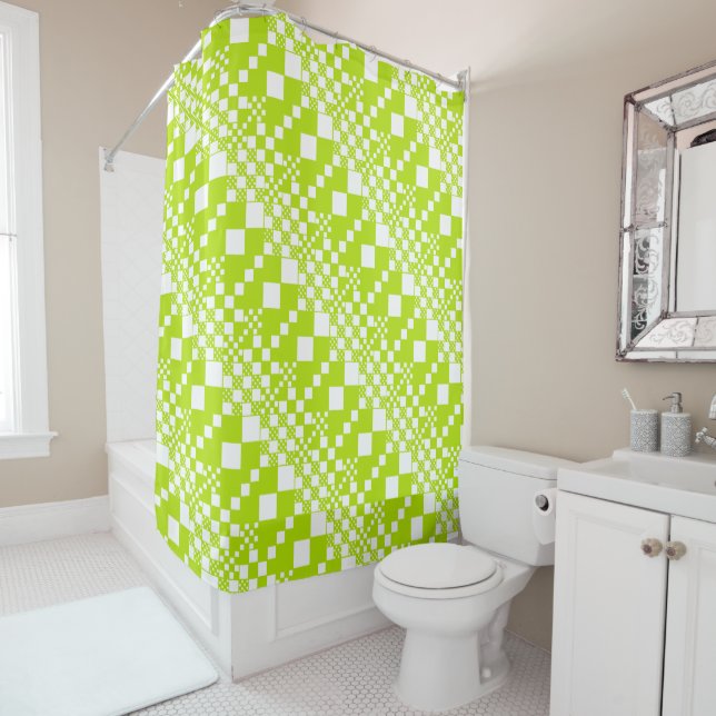  Checked, Checks - Lime Green and White Shower Curtain (In Situ)