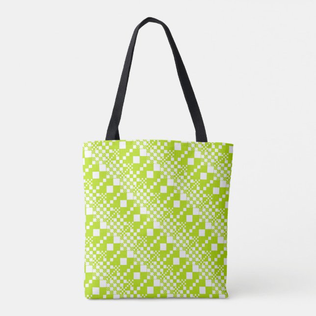  Checked, Checks - Lime Green and White Tote Bag (Back)