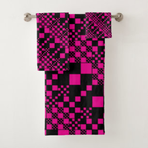 Checked, Checks - Magenta and Black Bath Towel Set