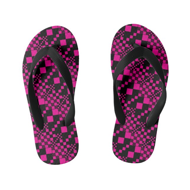 Checked, Checks - Magenta and Black  Kid's Jandals (Footbed)