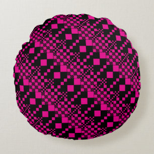 Checked, Checks - Magenta and Black Round Cushion