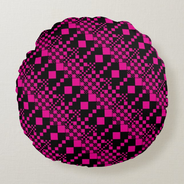 Checked, Checks - Magenta and Black Round Cushion (Front)