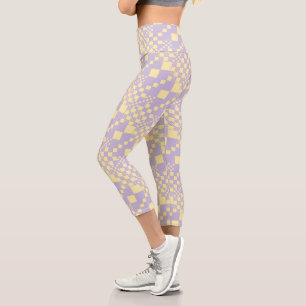 Checked, Checks - Pastel Yellow and Purple Capri Leggings