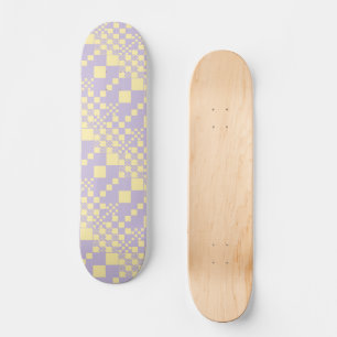 Checked, Checks - Pastel Yellow and Purple Skateboard