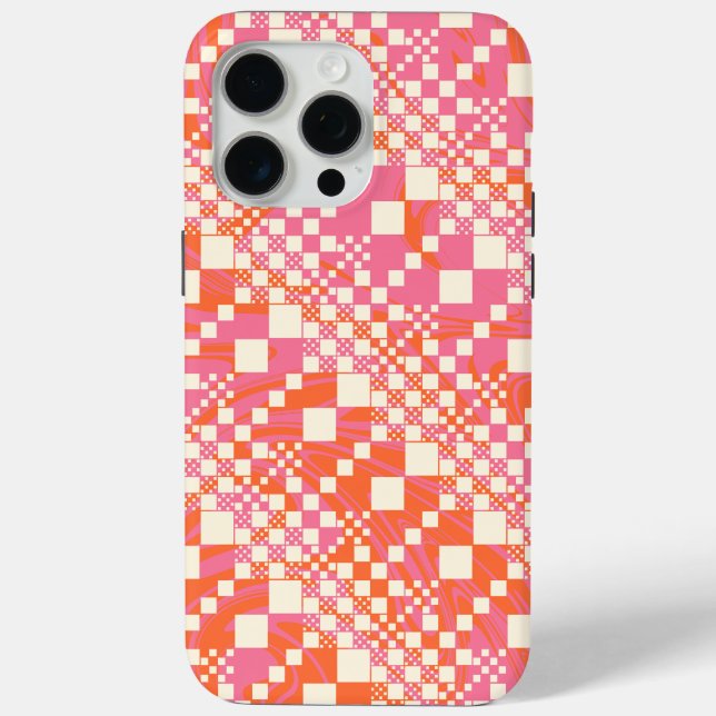 Checked, Checks - Pink, Orange and Cream Case-Mate iPhone Case (Back)