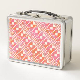 Checked, Checks - Pink, Orange and Cream Metal Lunch Box