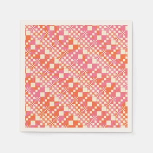 Checked, Checks - Pink, Orange and Cream Napkin